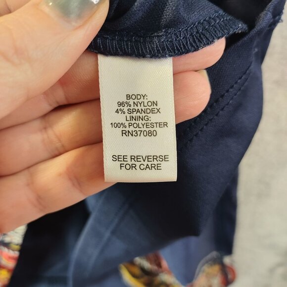 Est 1946 Womens Cold Shoulder Paisley Top XL Navy Sheer Boho Summer Casual Artsy - Picture 11 of 11